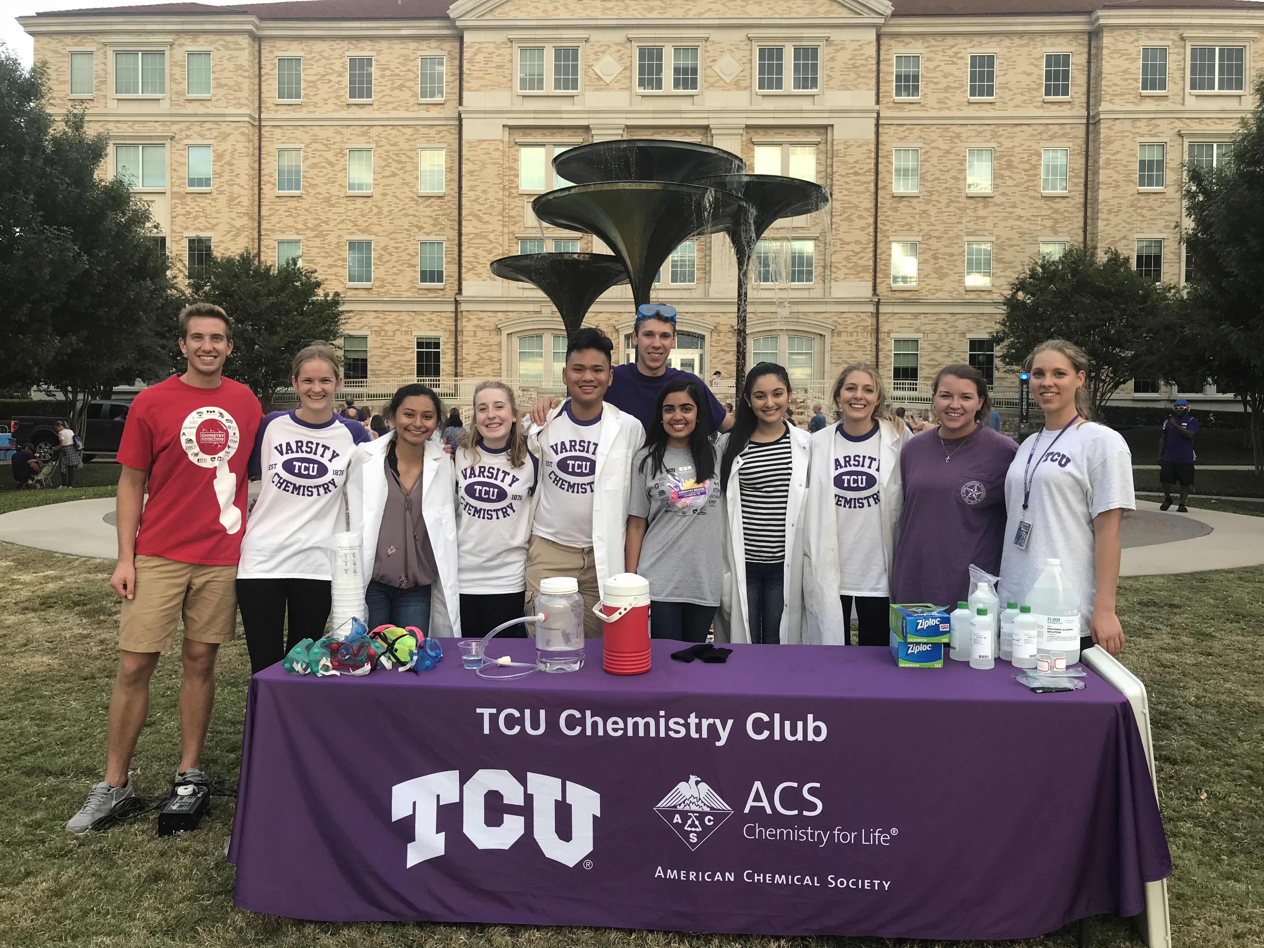 Chemistry Club is very active on the TCU campus providing activities for TCU students, families, and fans throughout the year.
                  
